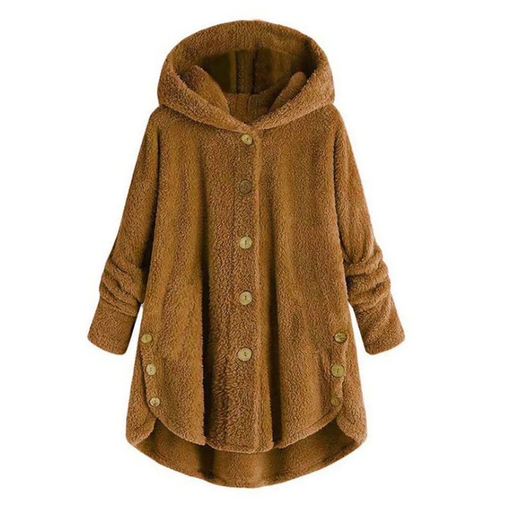 Button Plush Top Solid Color Hooded Jacket Casual Cardigan Wholesale