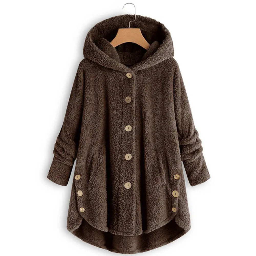 Button Plush Top Solid Color Hooded Jacket Casual Cardigan Wholesale