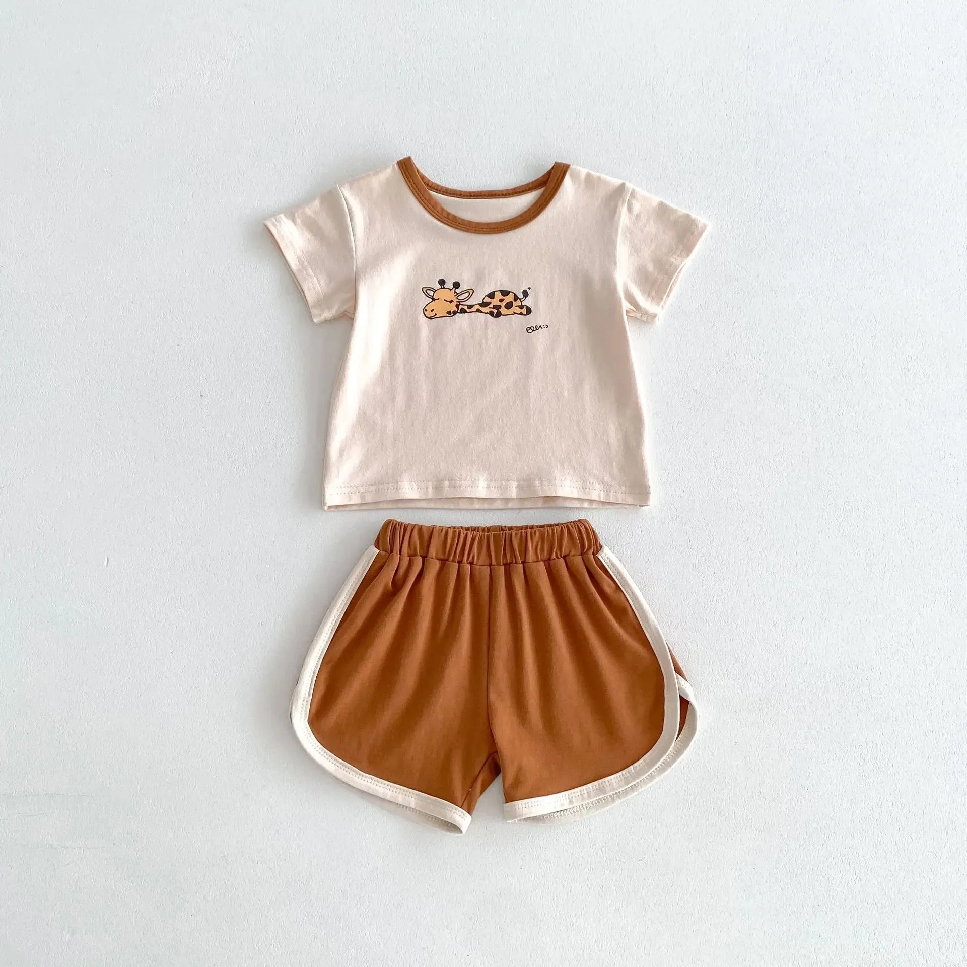 Cartoon Animal Print Casual Shorts & Tee Set