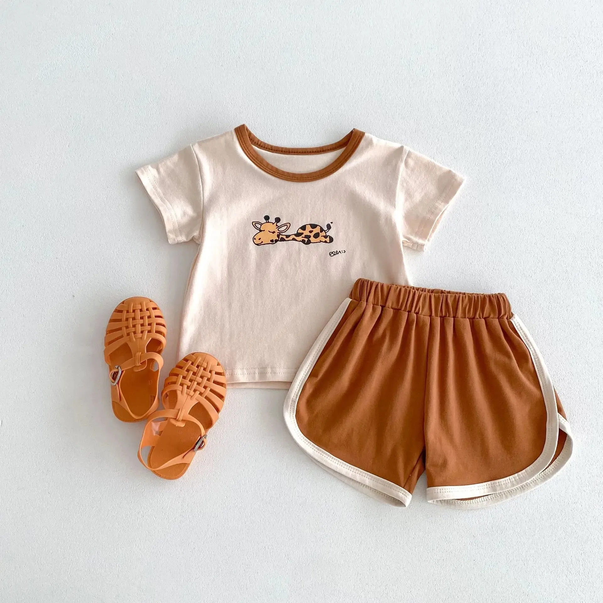 Cartoon Animal Print Casual Shorts & Tee Set