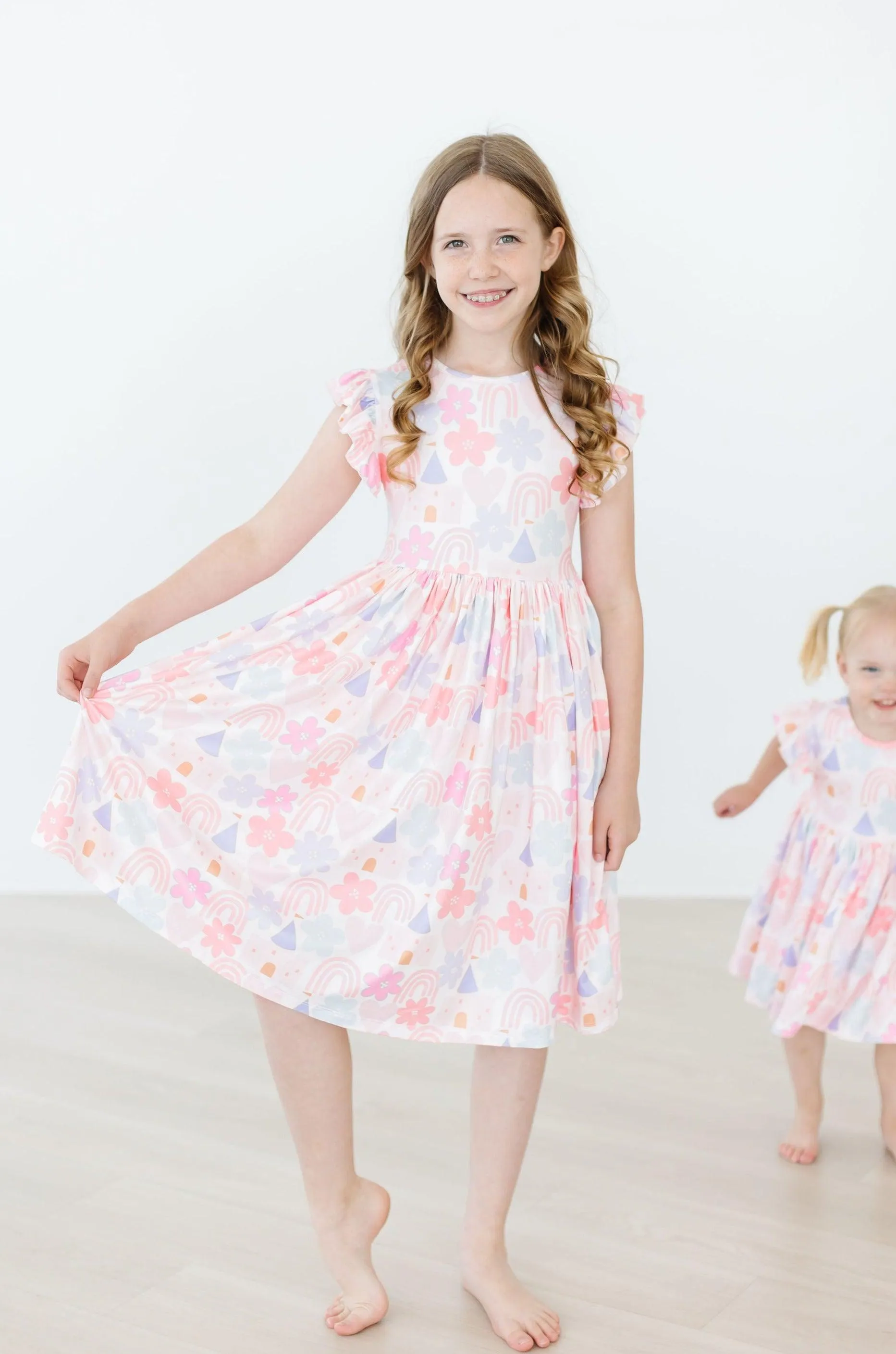 Castles & Rainbows Flutter Sleeve Twirl Dress