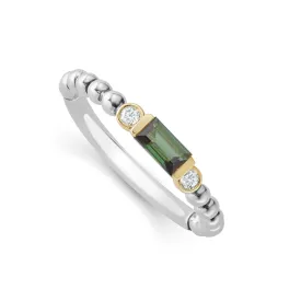 Caviar Color Green Tourmaline Stacking Ring with Diamonds