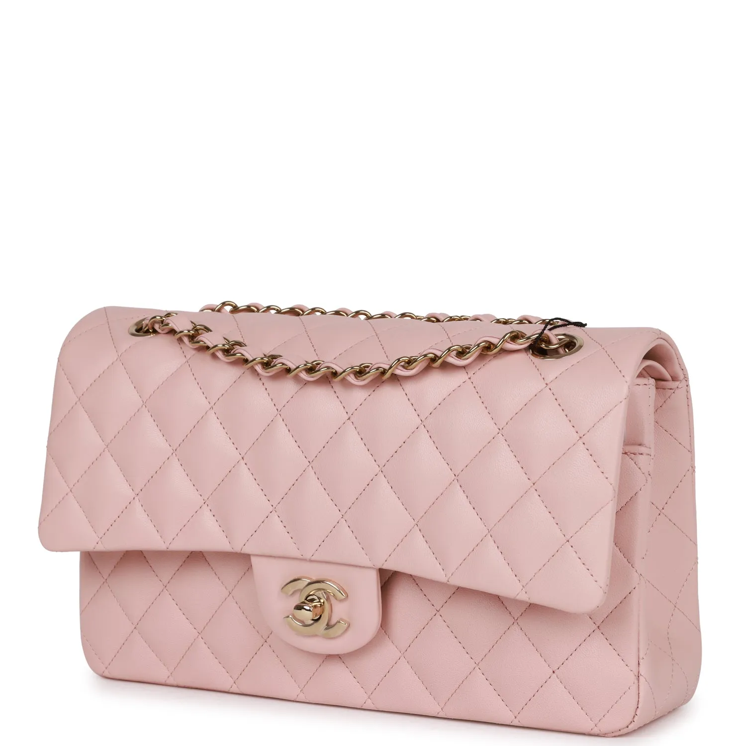 Chanel Medium Classic Double Flap Bag Light Pink Lambskin Light Gold Hardware