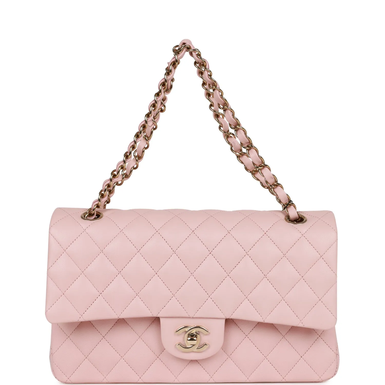 Chanel Medium Classic Double Flap Bag Light Pink Lambskin Light Gold Hardware