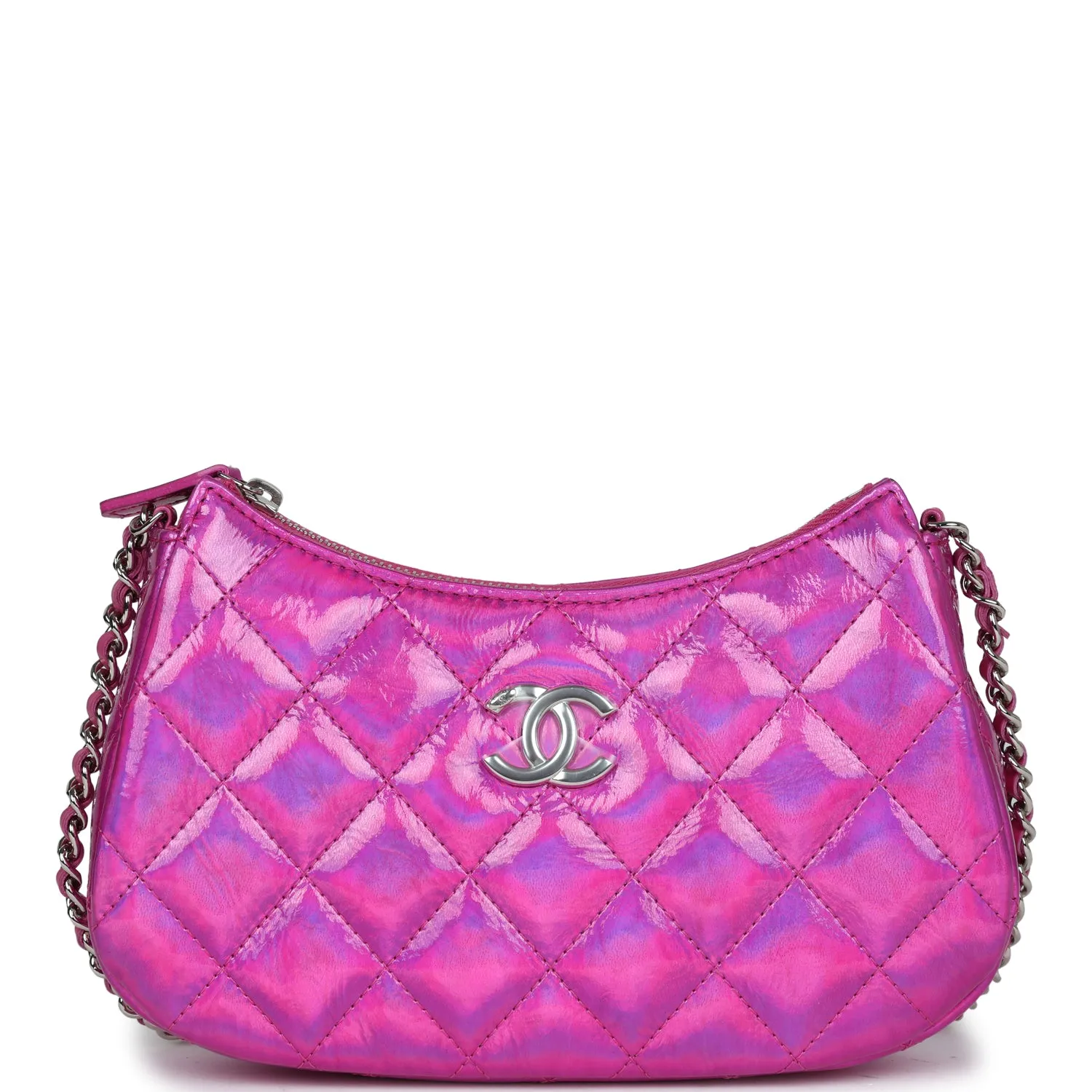 Chanel Mini Hobo Bag Hot Pink Metallic Goatskin Silver Hardware