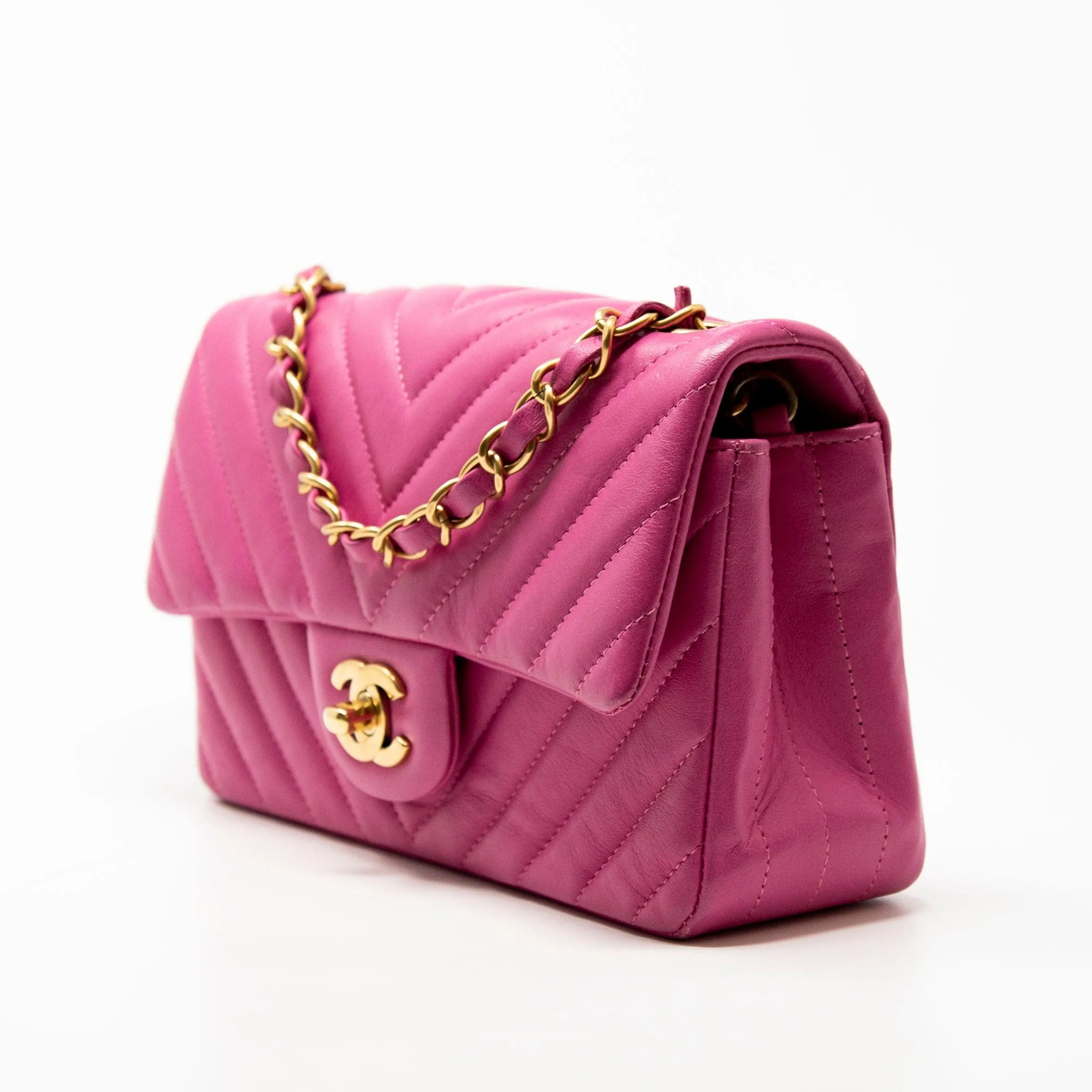 Chanel Pink Chevron Mini Flap