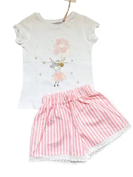 CLEARANCE DEAL - Alhuka Summer - Florencia Pink & White Stripe Shorts & T-Shirt Set