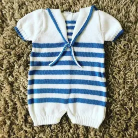 CLEARANCE DEAL - Pangasa Baby - Baby Boys Blue & White Stripe Knitted Romper Suit