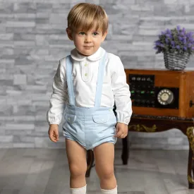 CLEARANCE SALE - Abuela Tata AW23 - Boys Baby Blue Short Dungarees & Matching Shirt Set