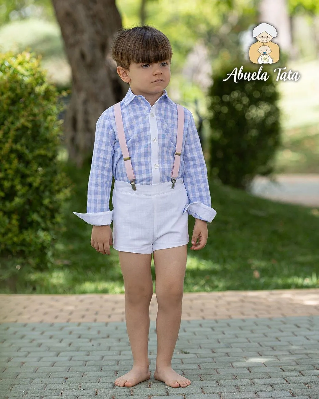 CLEARANCE SALE Abuela Tata - Boys Blue & White Check Shorts & Shirt Set