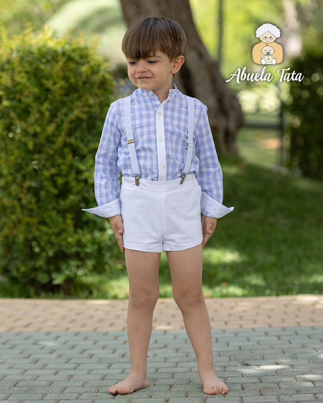 CLEARANCE SALE Abuela Tata - Boys Blue & White Check Shorts & Shirt Set