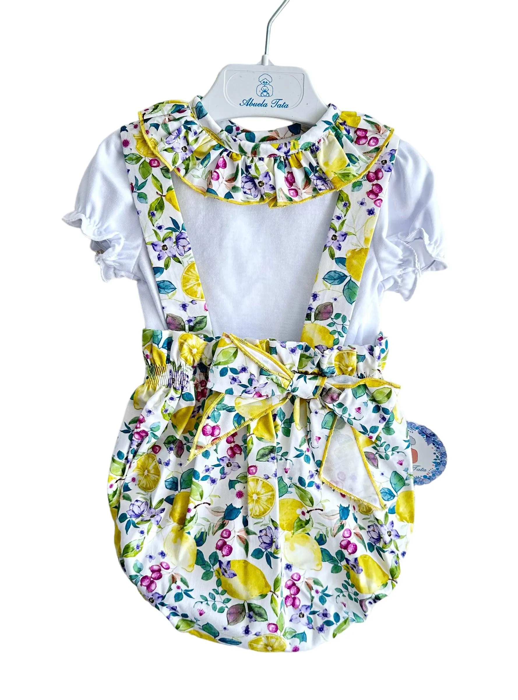 CLEARANCE SALE - Abuela Tata SS24 - Baby Girls White, Lemon & Purple Jam Pants & Top Set 355