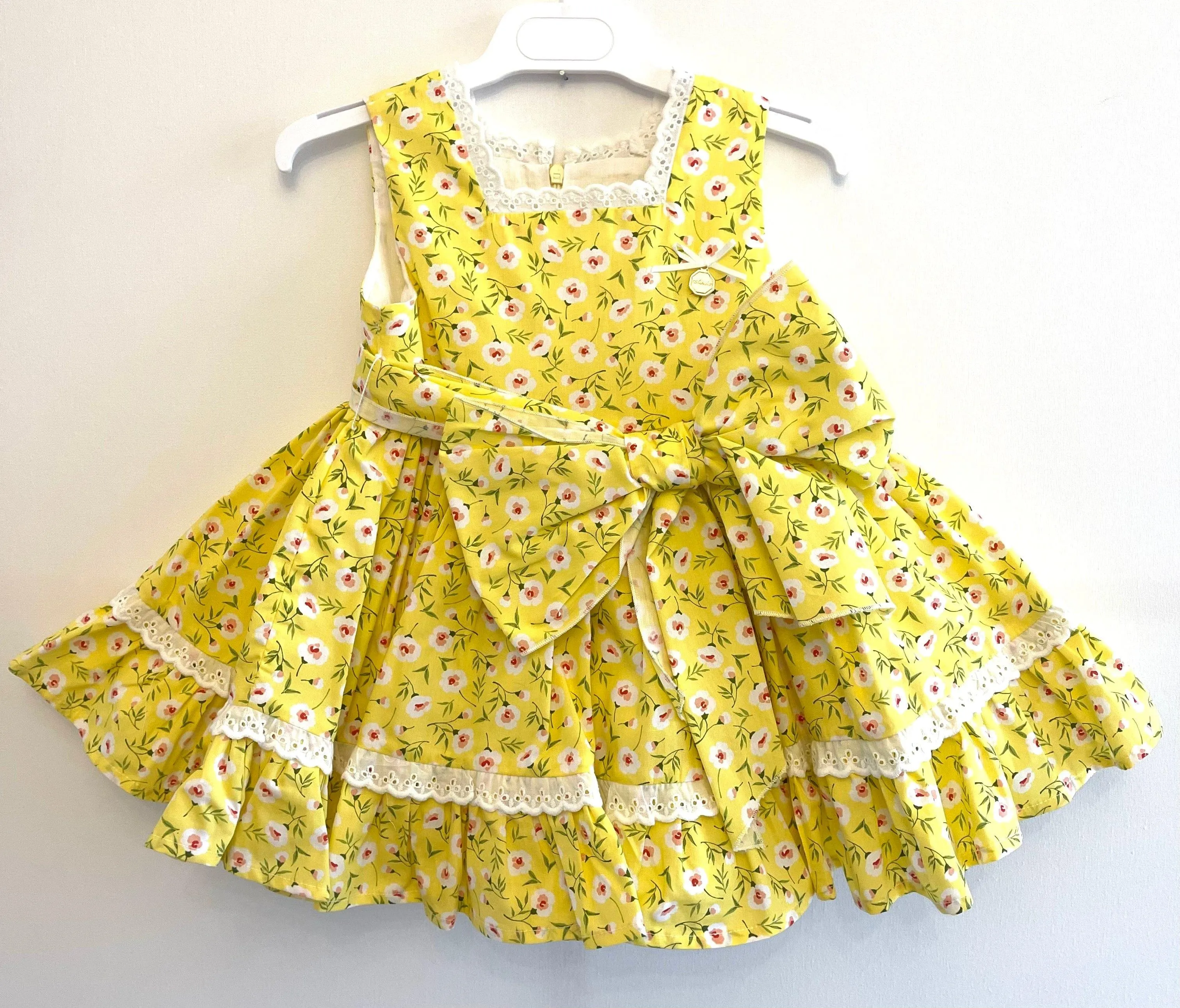 CLEARANCE SALE Alhuka - Baby Girls Orihuela Yellow Floral Dress & Knickers Set 12m