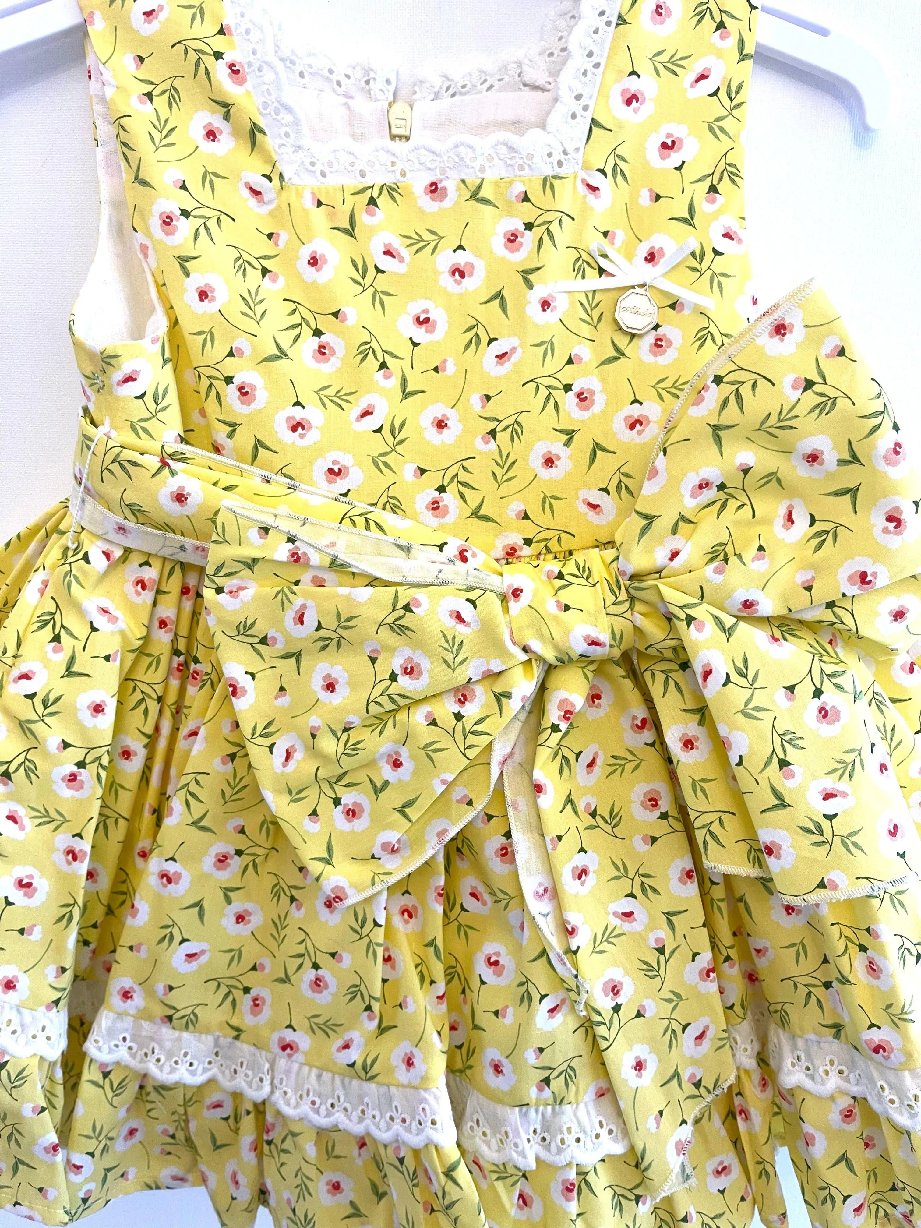 CLEARANCE SALE Alhuka - Baby Girls Orihuela Yellow Floral Dress & Knickers Set 12m