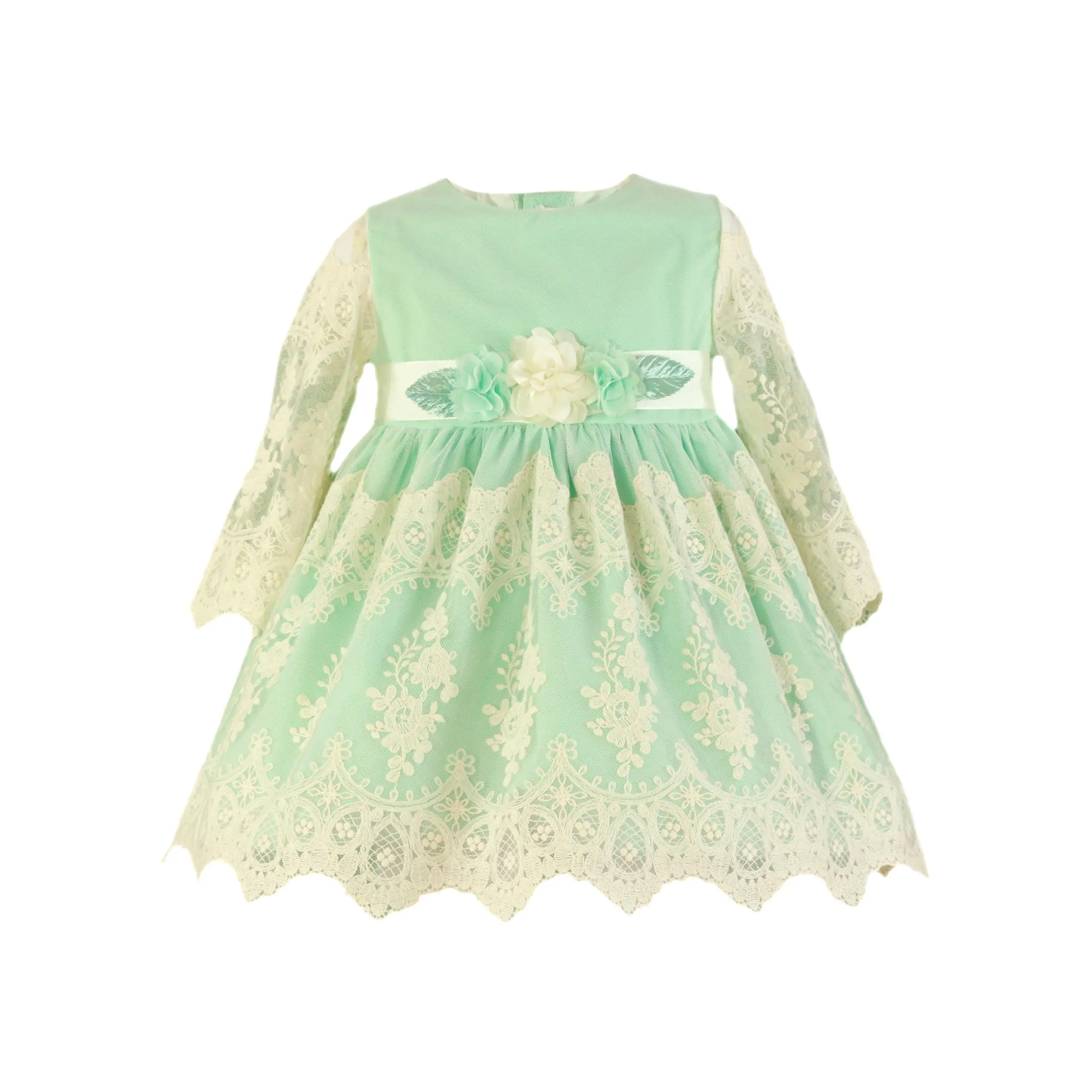 CLEARANCE SALE Miranda - Girls Green & Cream Dress 223V