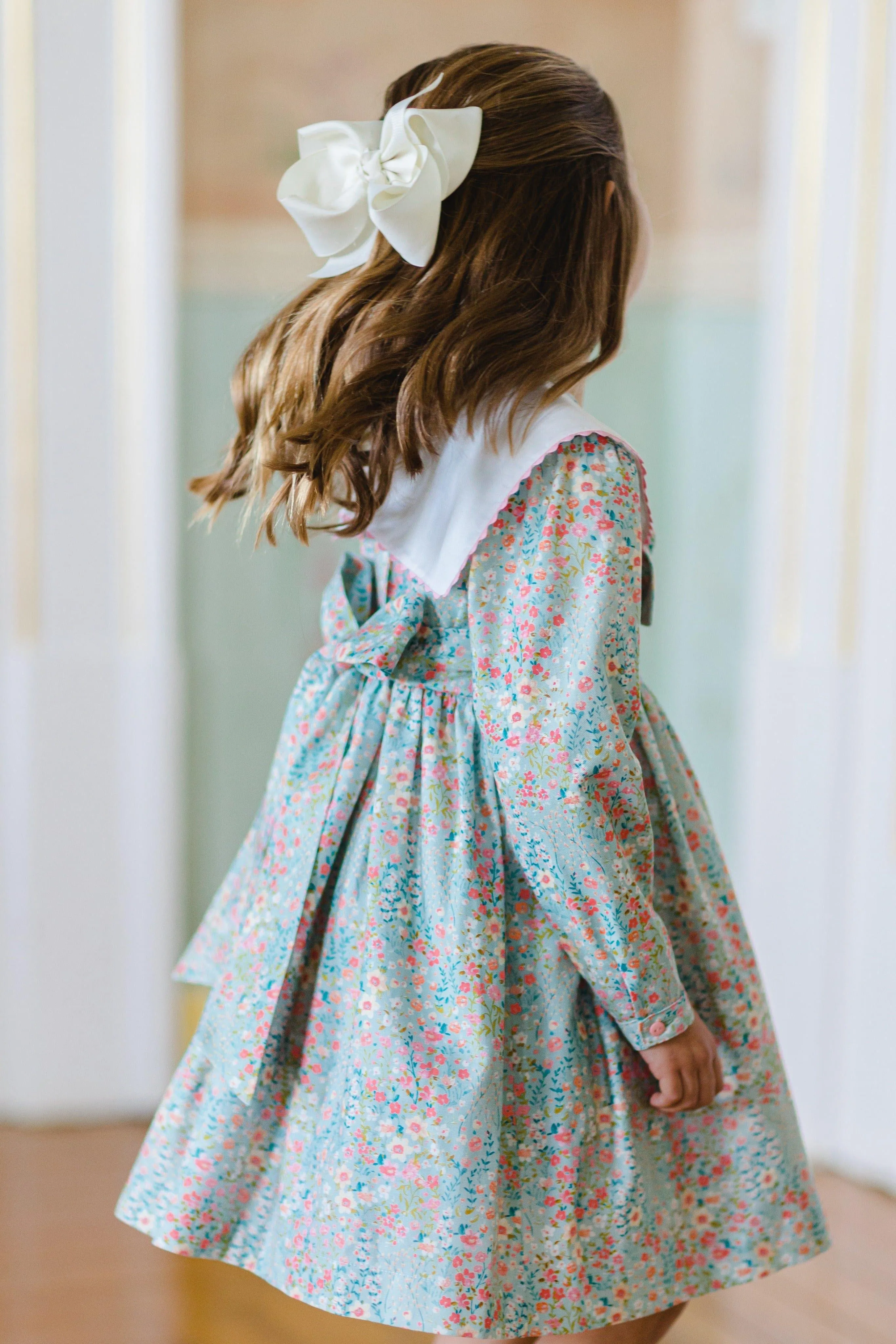 CLEARANCE SALE Sal & Pimenta - Girls Green & Multi Coloured Floral Lake Dress