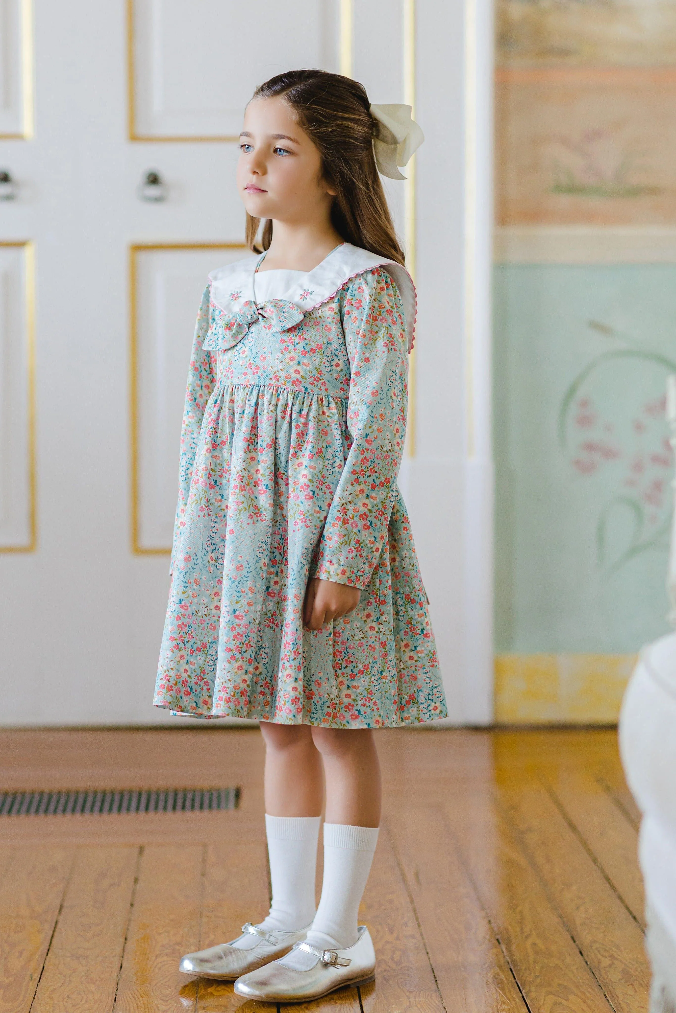 CLEARANCE SALE Sal & Pimenta - Girls Green & Multi Coloured Floral Lake Dress