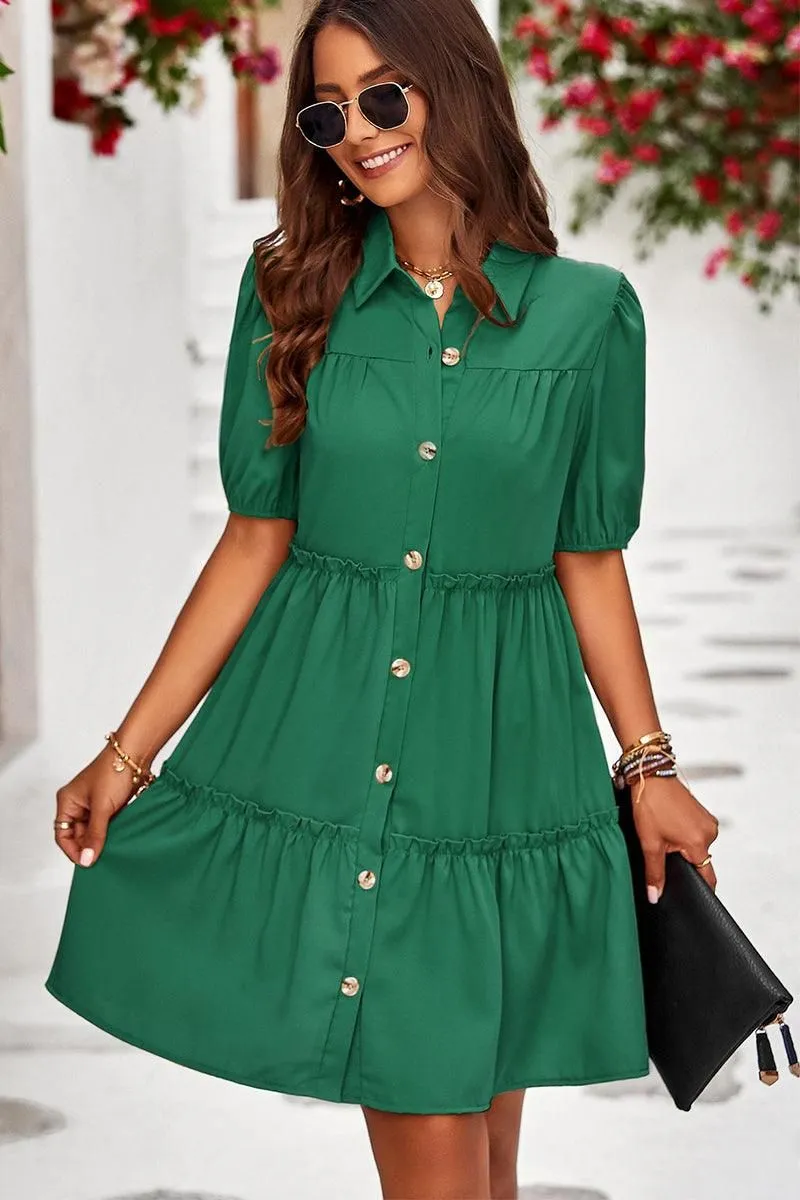 COLLAR BUTTON UP PUFF SHORT CAKE DRESS