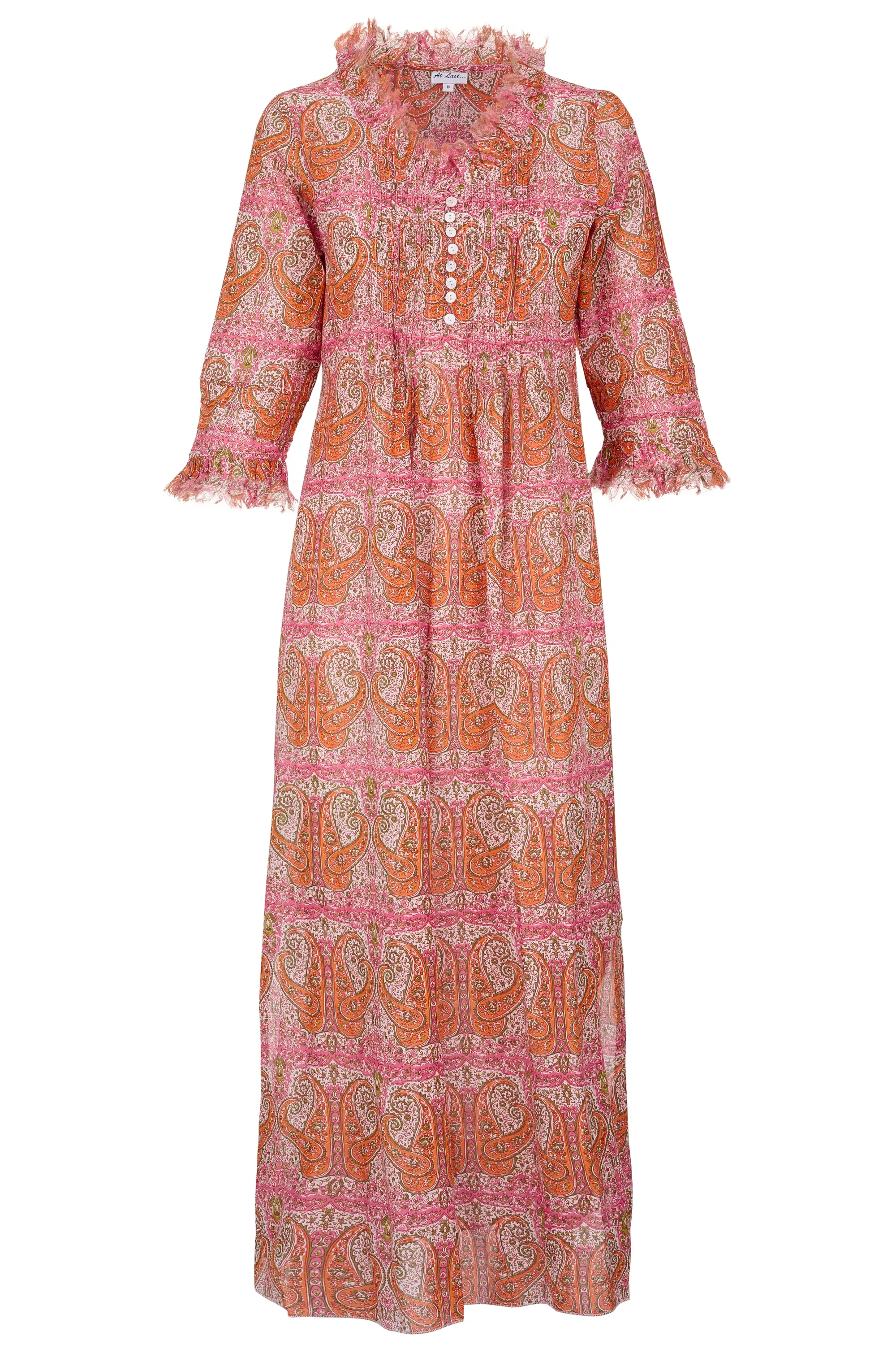 Cotton Annabel Maxi Dress in Pink & Ochre Paisley