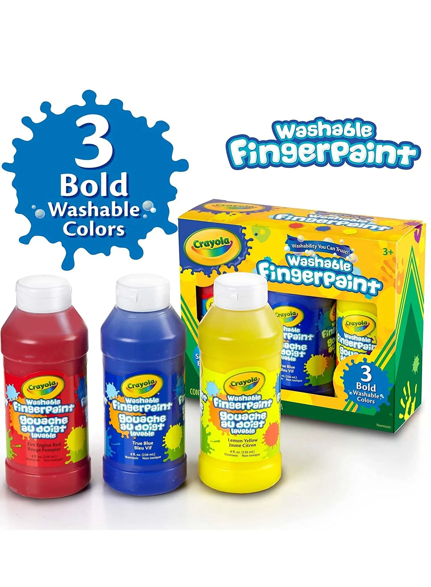 Crayola 3 Piece Washable Finger Paint For Fun Activities in Red, Blue and Yellow Colors 3x236ml