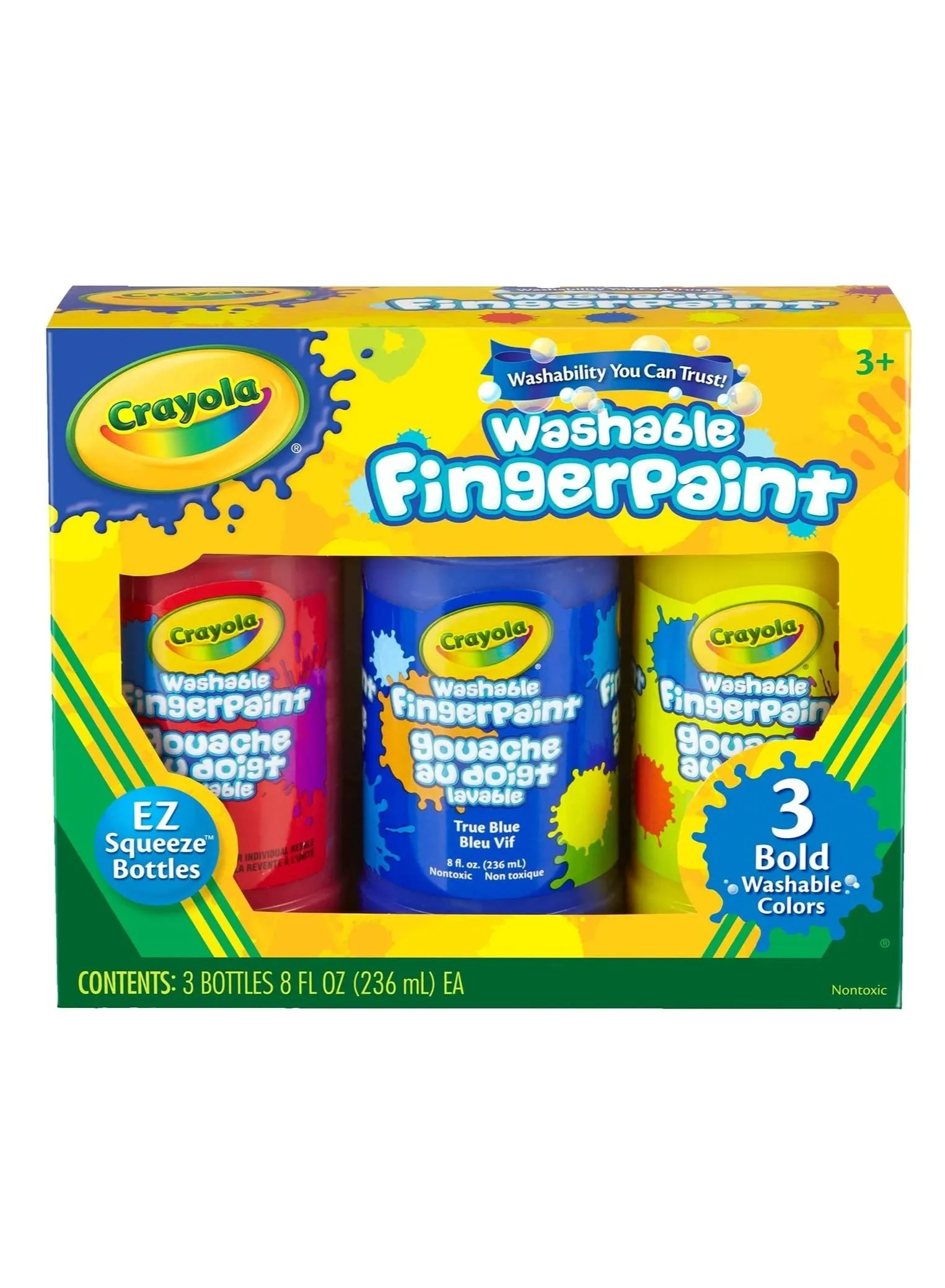 Crayola 3 Piece Washable Finger Paint For Fun Activities in Red, Blue and Yellow Colors 3x236ml