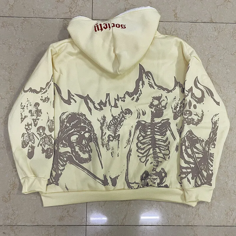 Crazy Skeleton Polyester skull Hoodie Coat