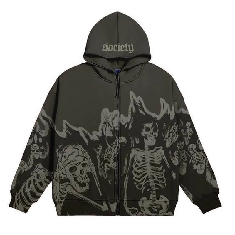 Crazy Skeleton Polyester skull Hoodie Coat