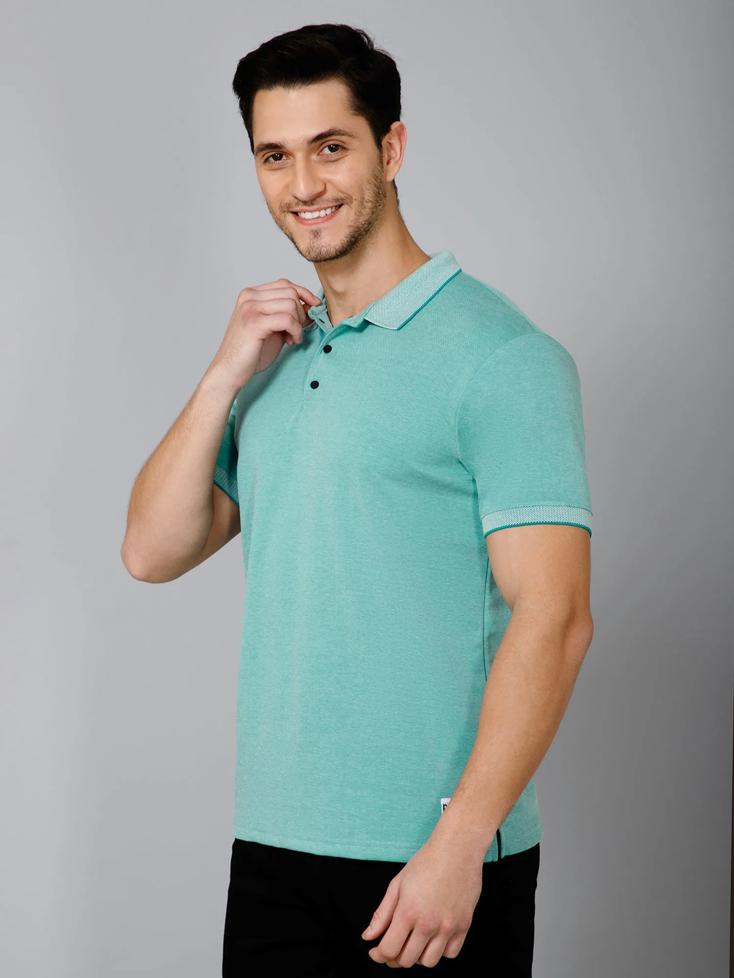 Cross Knit Sea Green Polo T-shirt