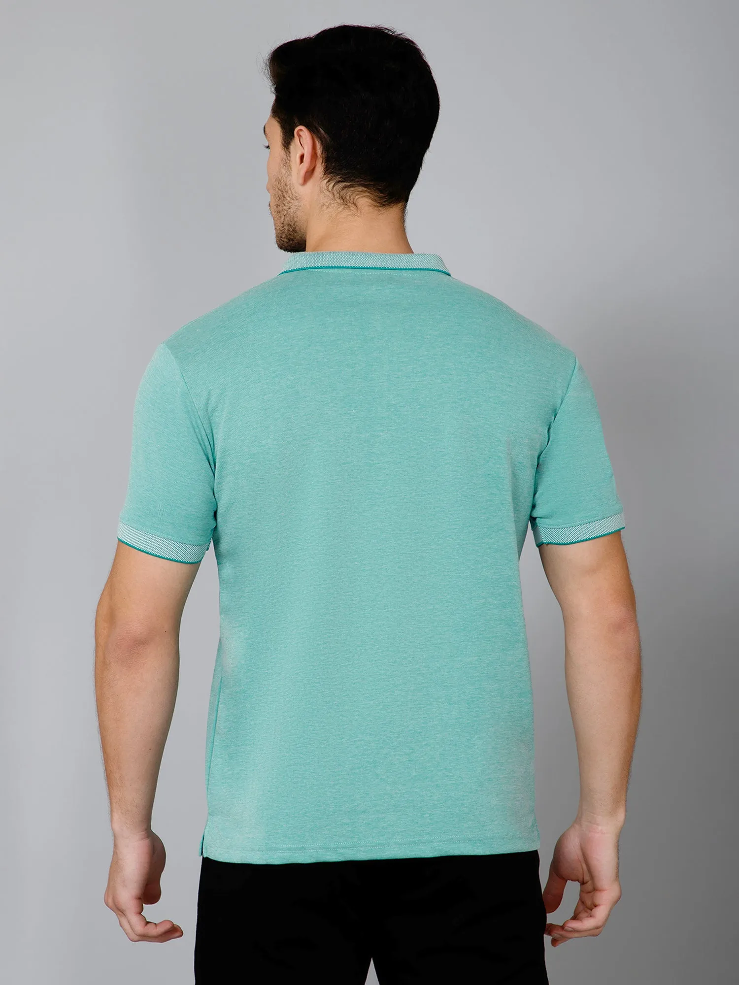 Cross Knit Sea Green Polo T-shirt