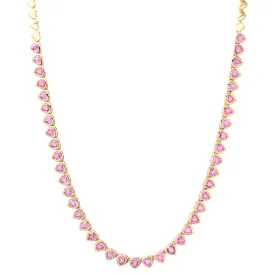 Cupid's Heart Bezel Set Pink Sapphire Tennis Necklace