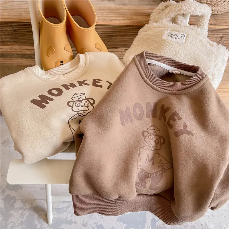 Cute 'MONKEY' Fleece-Lined Sweatshirt