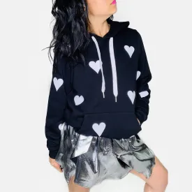 Dean Chic Soft Black Hoodie - White Matte Hearts