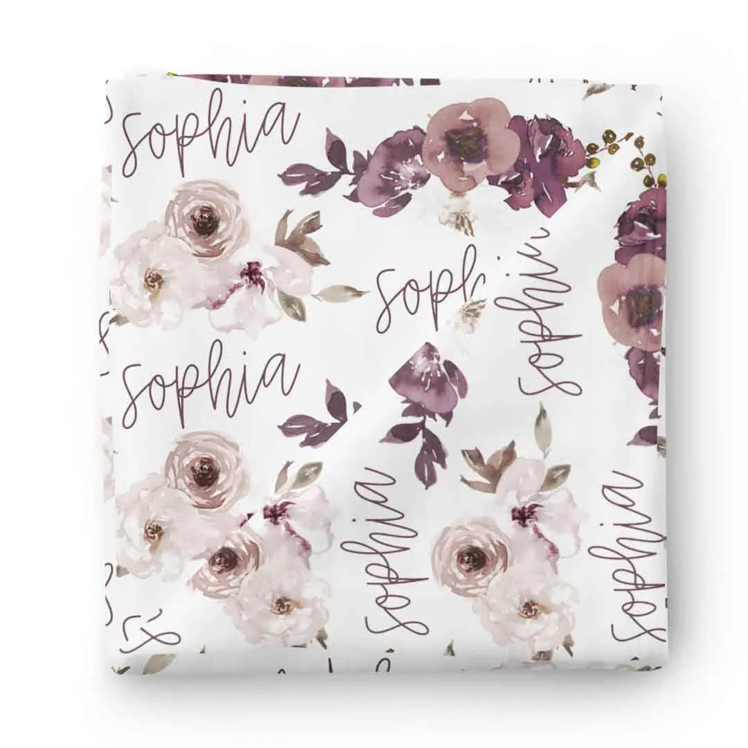 Demi's Dusty Purple Floral Personalized Baby Name Swaddle