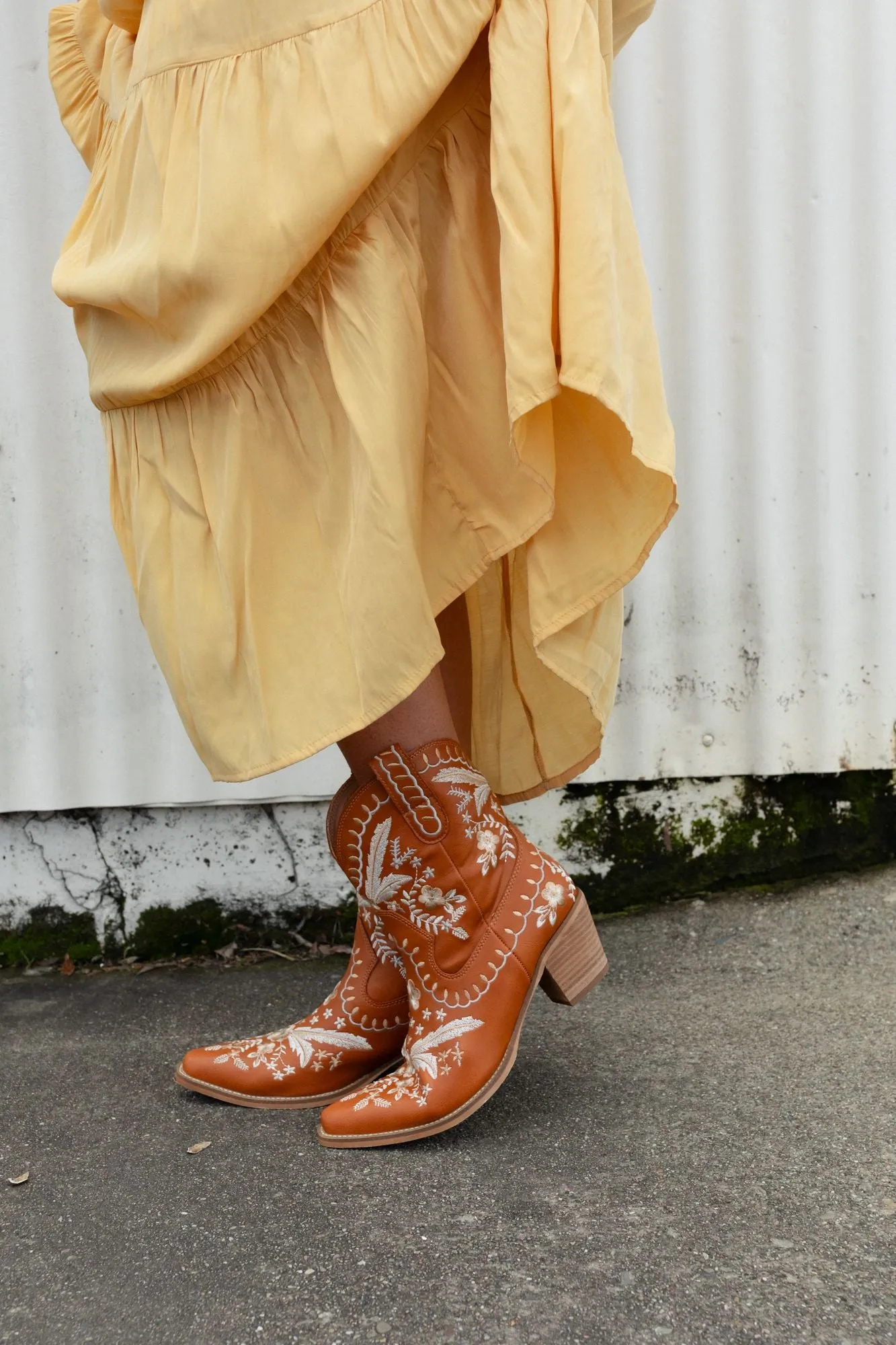 Dolly Embroidered Cowboy Boot - Camel