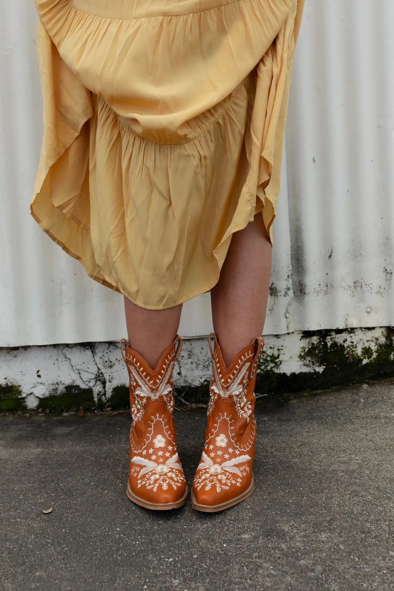 Dolly Embroidered Cowboy Boot - Camel