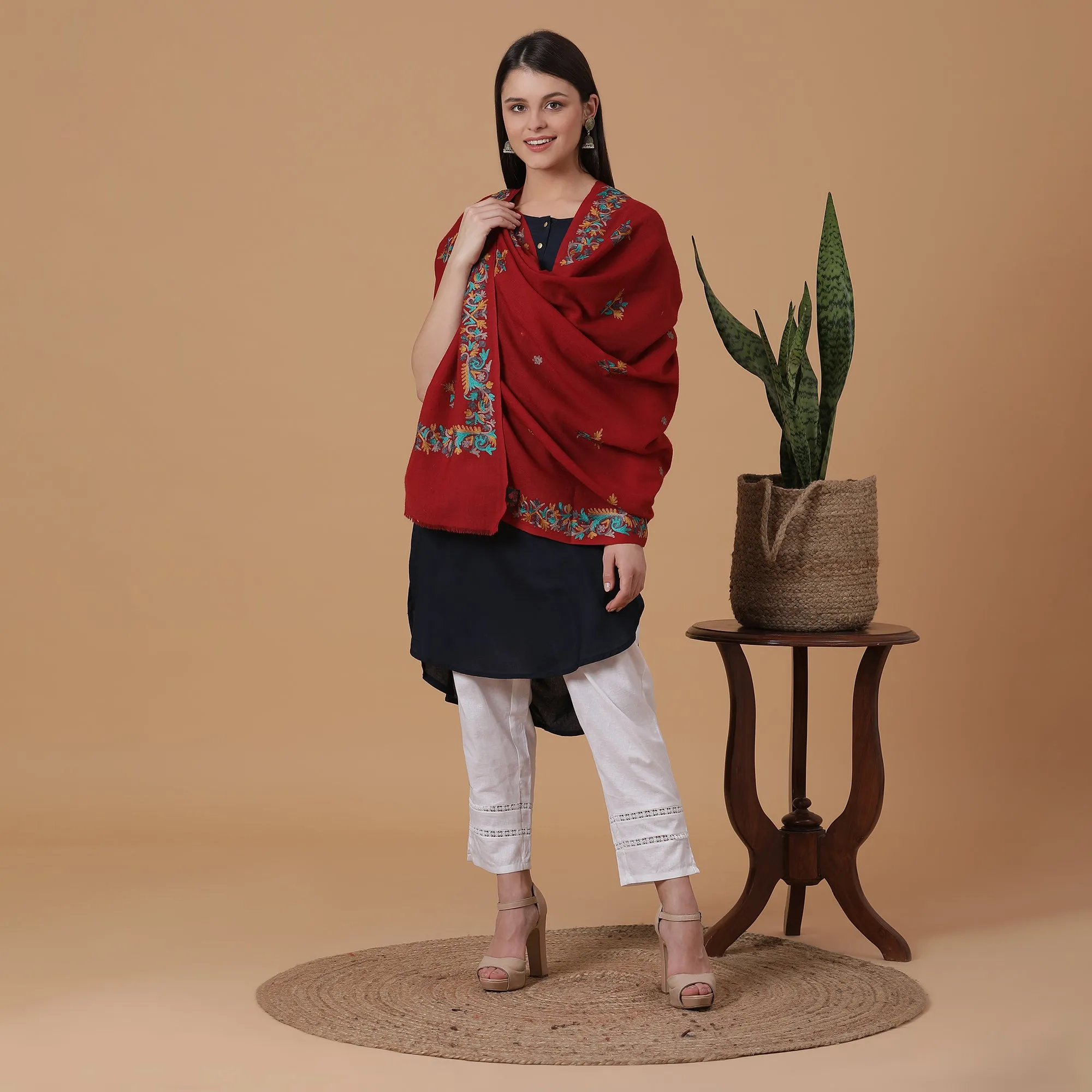 Embroidered Woven Design Woolen Shawl