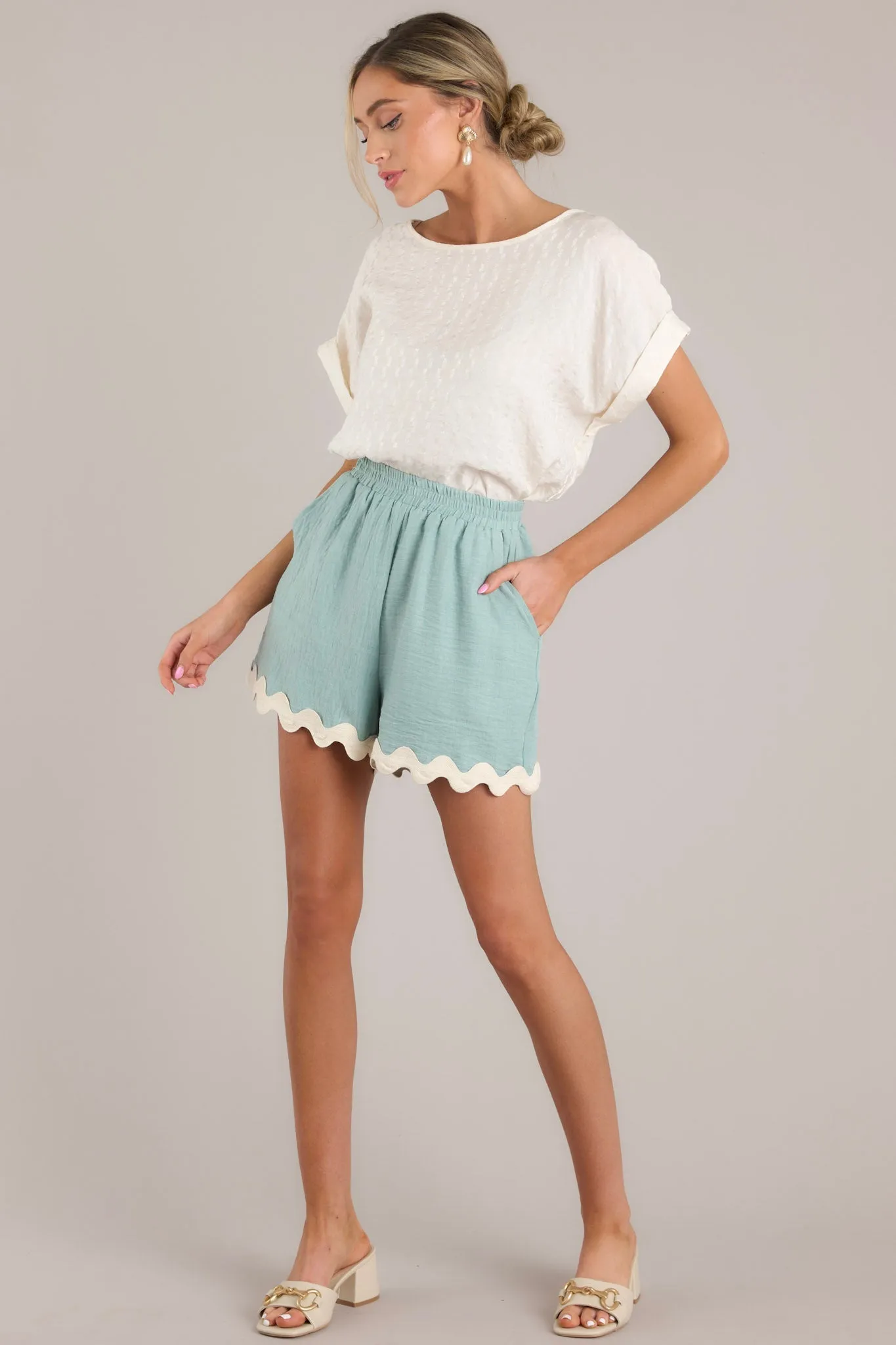 Enchanted Dreams Sage Green Scalloped Shorts