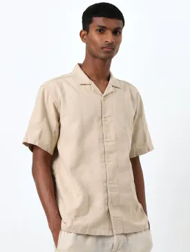 ETA Beige Self-Striped Relaxed-Fit Cotton Shirt