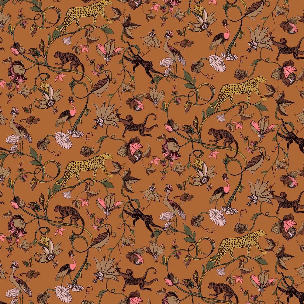 Exotic Wildlings Wallpaper Sample Warm Sienna