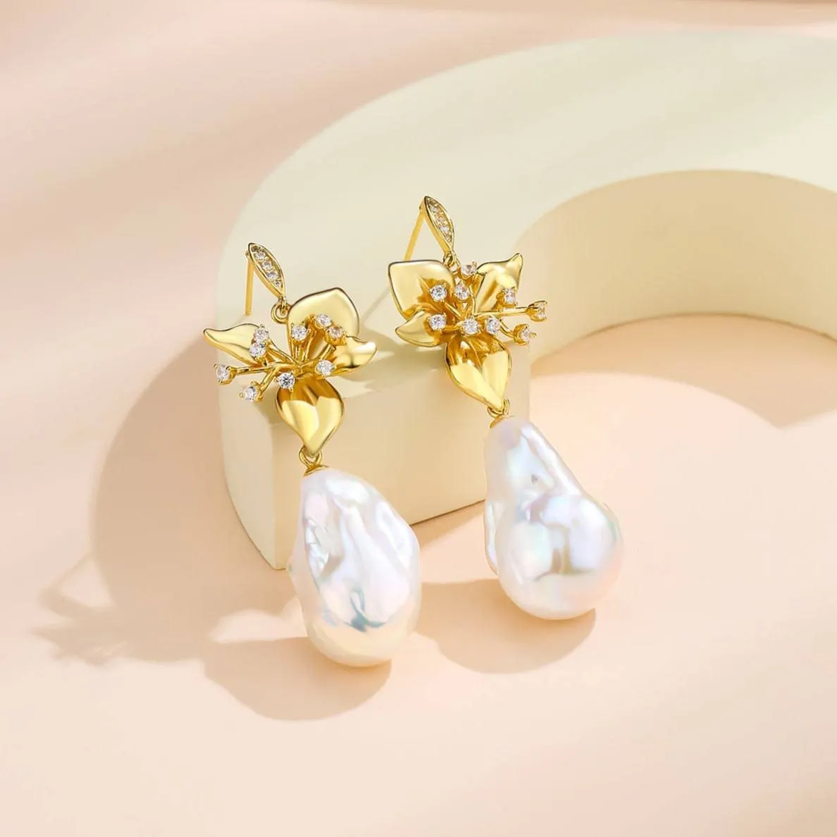 Floral Baroque Pearl Drop Earrings