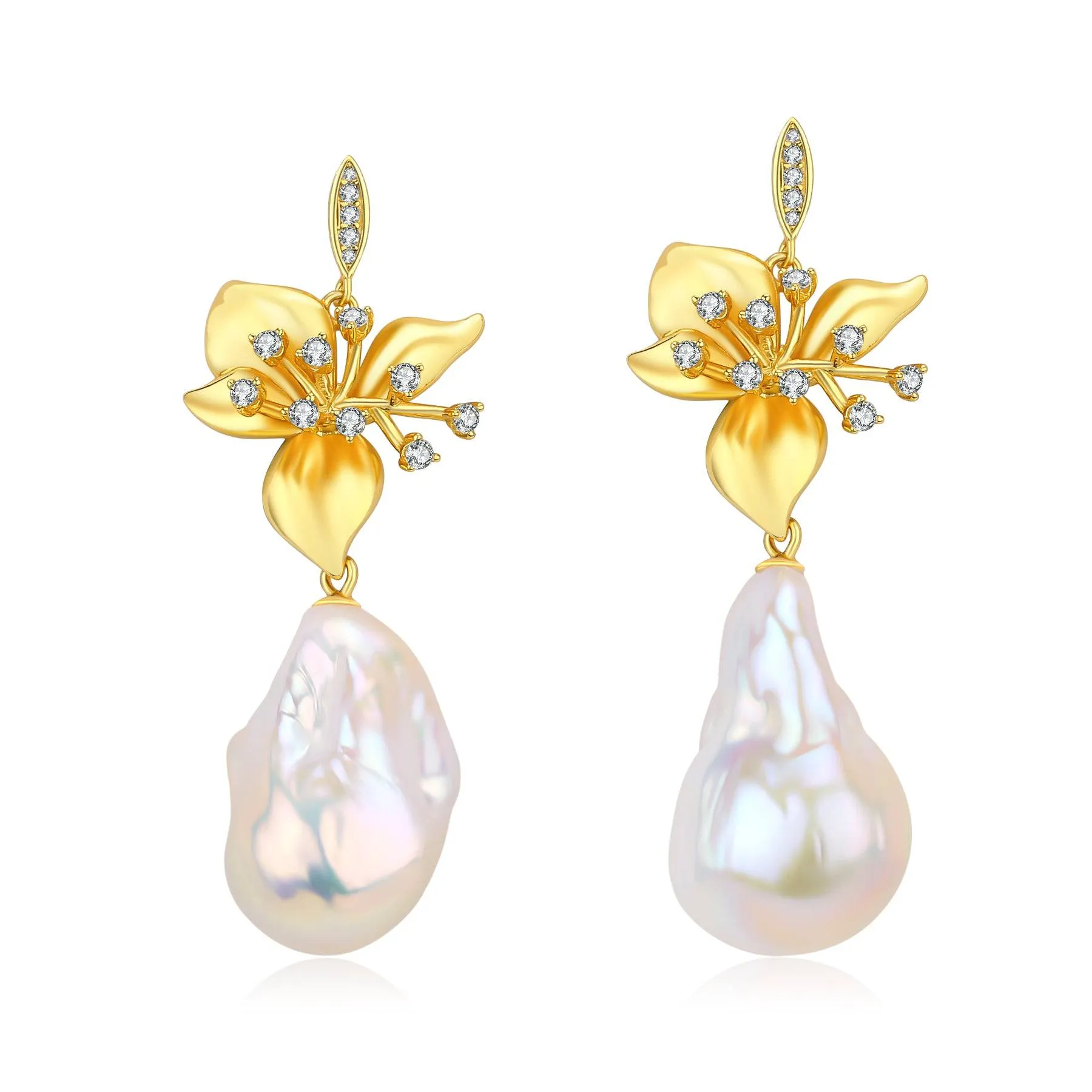 Floral Baroque Pearl Drop Earrings