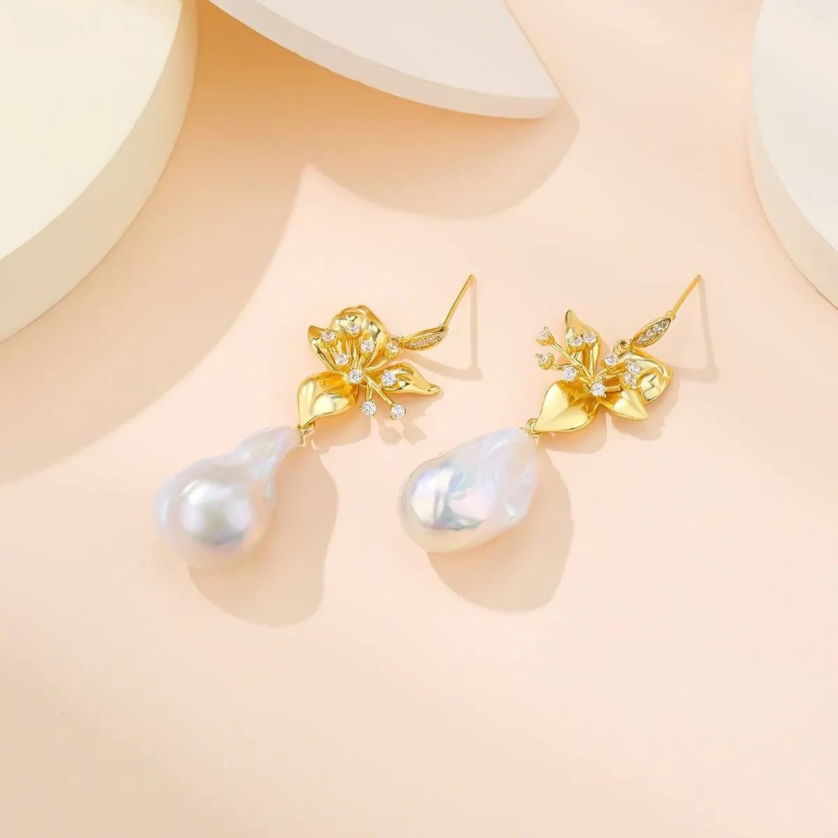 Floral Baroque Pearl Drop Earrings