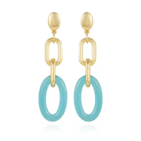 Goldtone Blue Candy Interlocking Drop Earrings