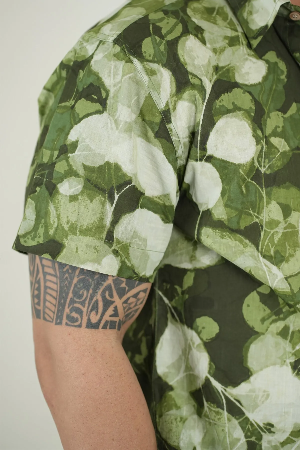 Green Shirt with Leaves Print, Half Sleeves | Style Matters