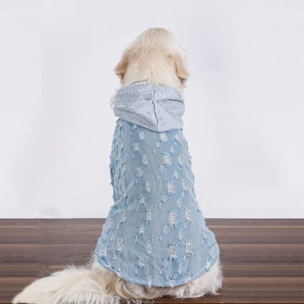 Handsome Ripped Denim Dog Hoodie Jacket Shirt Clothes