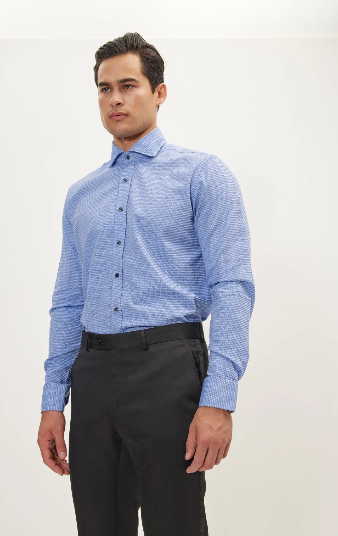 Jacquard Cotton Tonal Button Dress Shirt - Blue