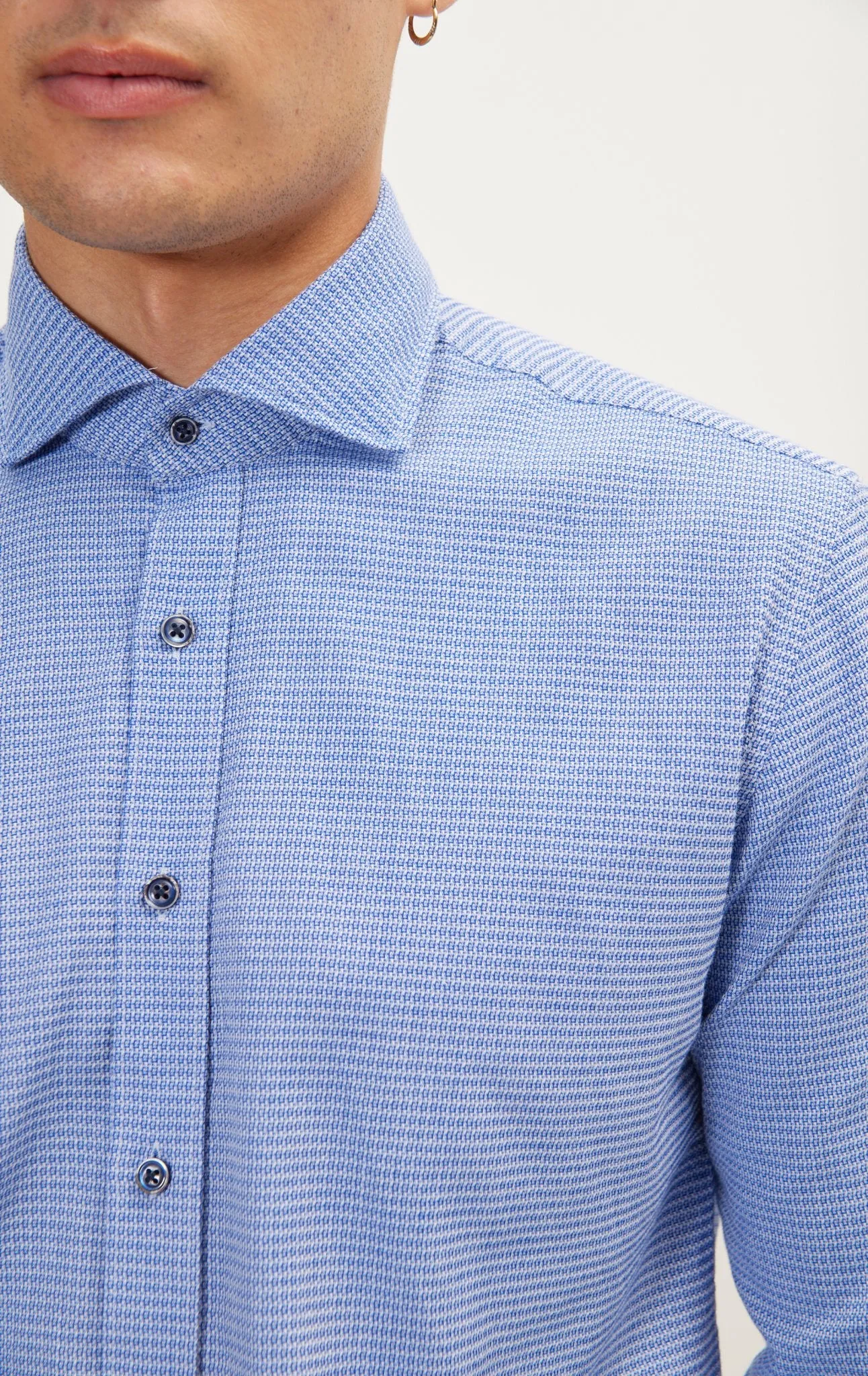 Jacquard Cotton Tonal Button Dress Shirt - Blue