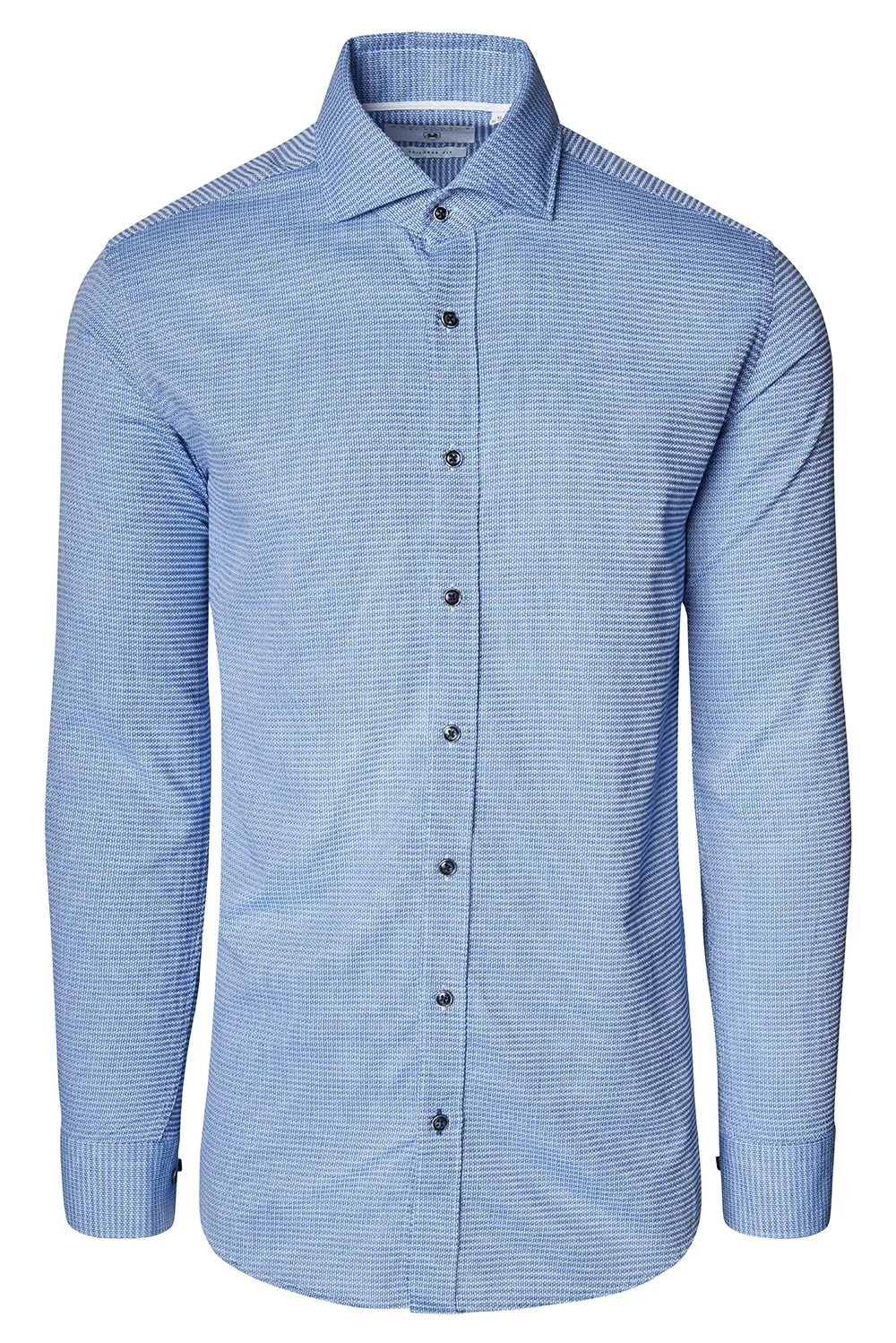 Jacquard Cotton Tonal Button Dress Shirt - Blue