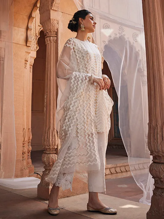 Kalaa: Woven Design Stitched Suit & Dupatta Set