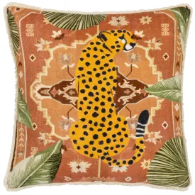 Kilim Cheetah Printed Velvet Cushion Terracotta